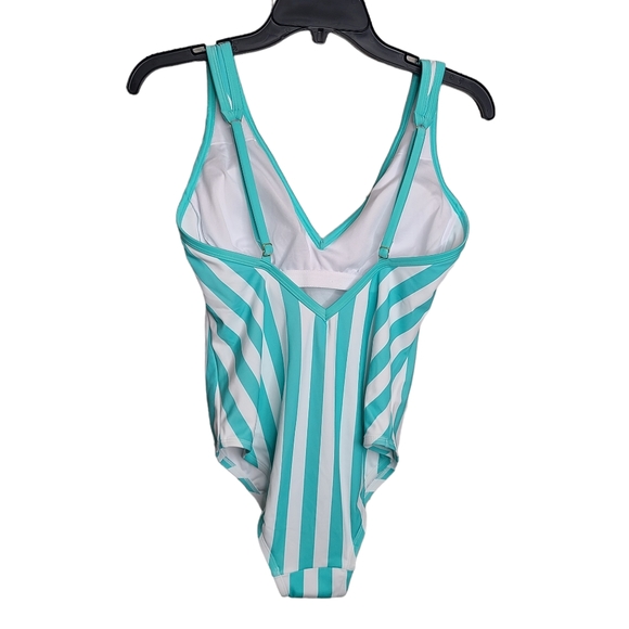 Kona Sol Aqua White Striped One Piece Swimsuit NWT Ladies Size Medium 8/10 - Picture 6 of 15